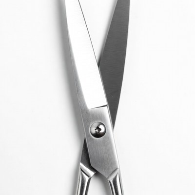 Silver scissors on white background