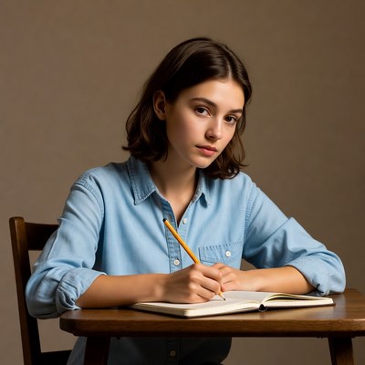 Young woman writing in notebook