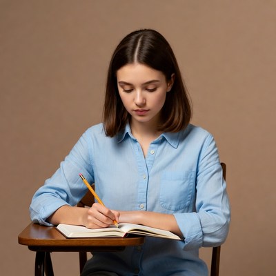 Young woman writing in notebook