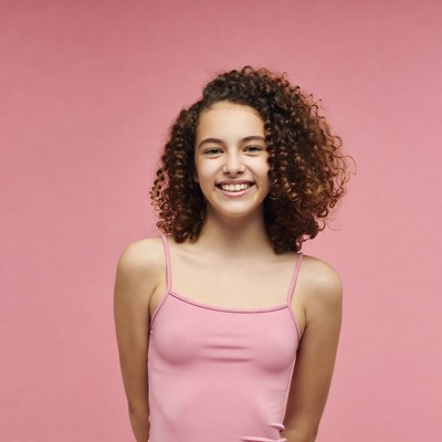 Smiling girl with curly hair