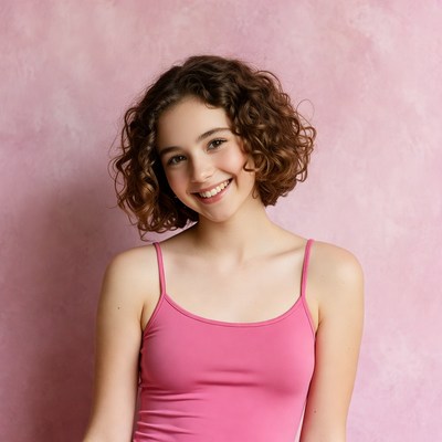 Smiling girl with curly hair