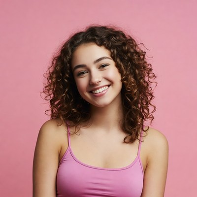 Smiling woman with curly hair
