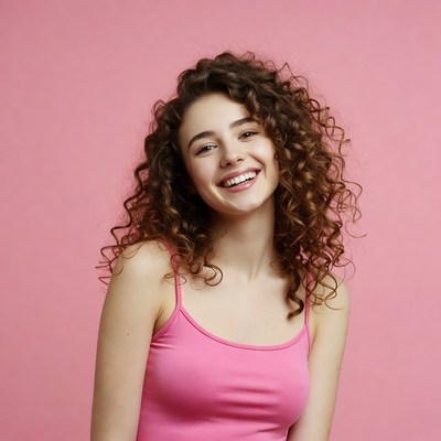 Smiling woman with curly hair