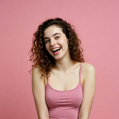 Smiling woman with curly hair