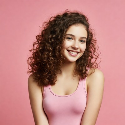 Smiling girl with curly hair