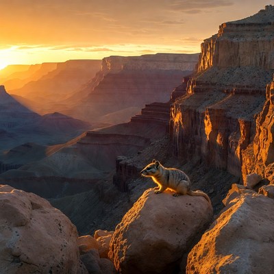 Chipmunk on rock at Grand Canyon sunset