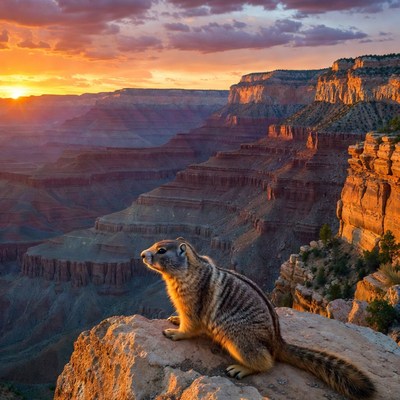 Ground Squirrel on Grand Canyon Cliff at Sunset