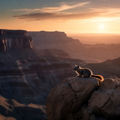 Chipmunk on rock at canyon sunset