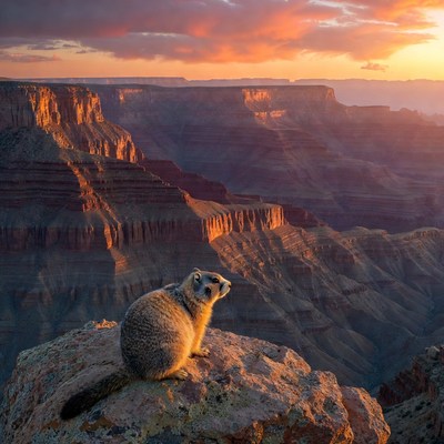 Ground Squirrel on Grand Canyon Cliff at Sunset