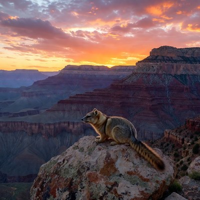 Kit Fox on Grand Canyon Rock at Sunset