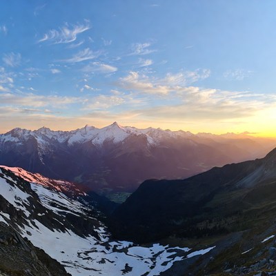 Snowy Mountains at Sunset