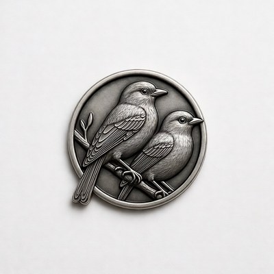 Two Birds on Branch Silver Medallion