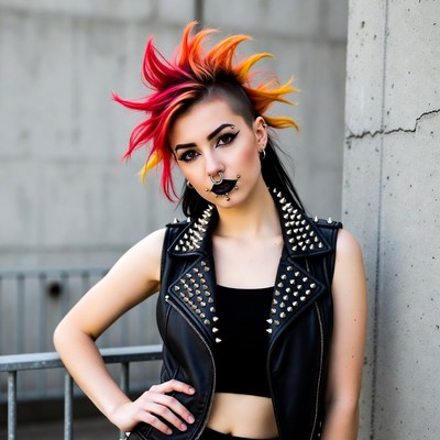 Woman with red mohawk punk style