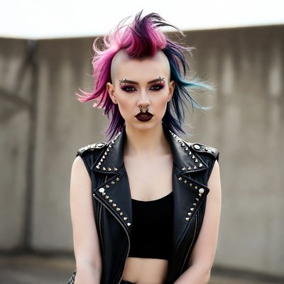 Woman with pink mohawk leather vest