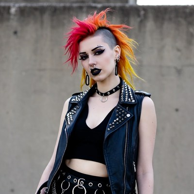 Woman with red mohawk punk vest