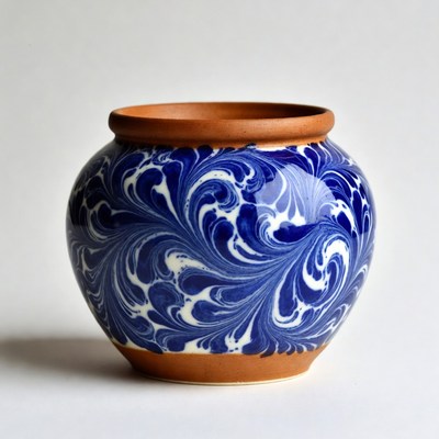 Blue White Swirl Pottery Pot