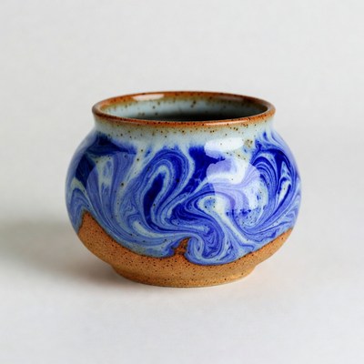 Blue Swirl Glazed Ceramic Bowl