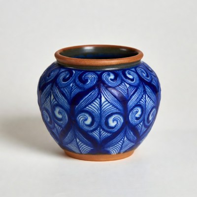Blue Ceramic Vase with Swirl Patterns