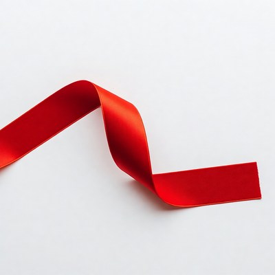 Red Satin Ribbon on White Background