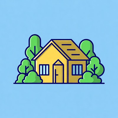 Yellow house with green trees