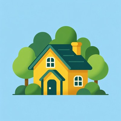 Yellow house surrounded by trees