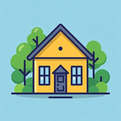 Yellow house with green trees