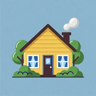 Yellow house with chimney smoke