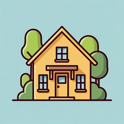 Yellow house with trees illustration