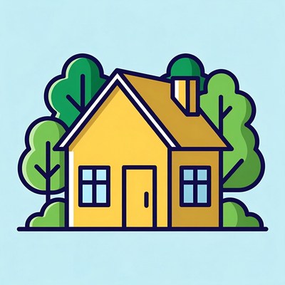 Yellow house with green trees