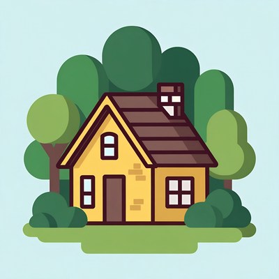 Yellow house surrounded by trees