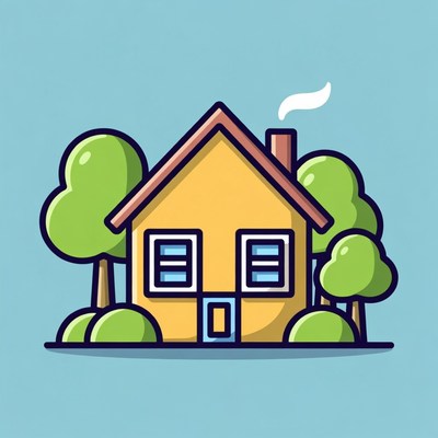 Yellow house with trees illustration