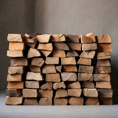 Stack of Firewood Against Gray Wall