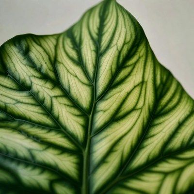 Variegated Alocasia Leaf Closeup