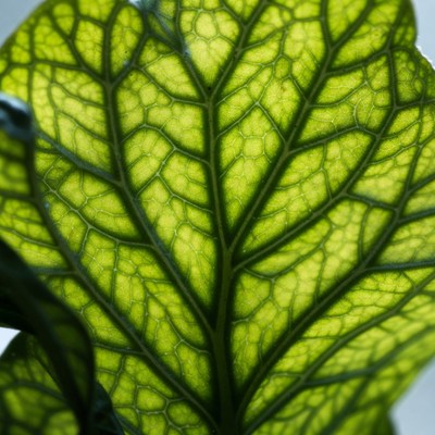 Glowing Green Leaf Veins Closeup
