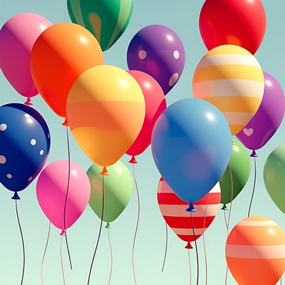 Colorful Balloons Floating on Blue Sky