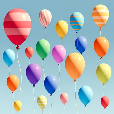 Colorful Balloons Floating on Blue Background