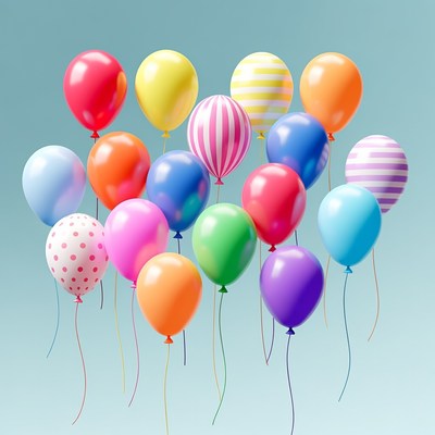 Colorful Balloons Floating on Blue Background