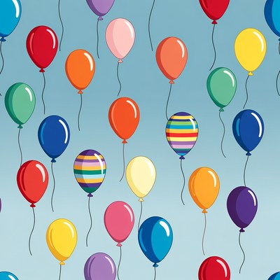 Colorful Balloons Floating on Blue Background
