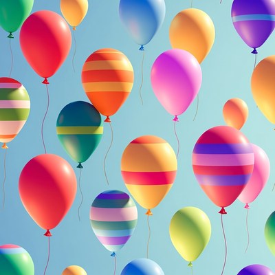 Colorful Balloons Floating on Blue Background