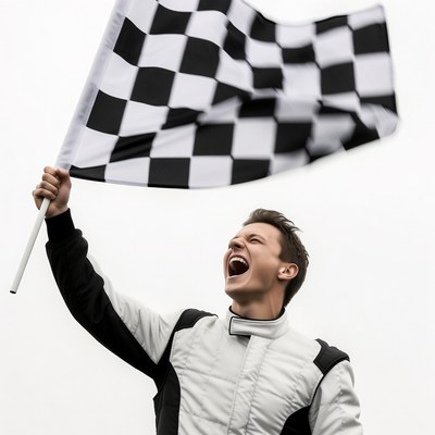 Man waving checkered racing flag