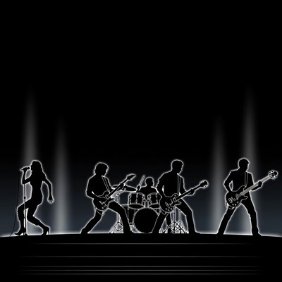 Rock Band Silhouettes Performing on Stage