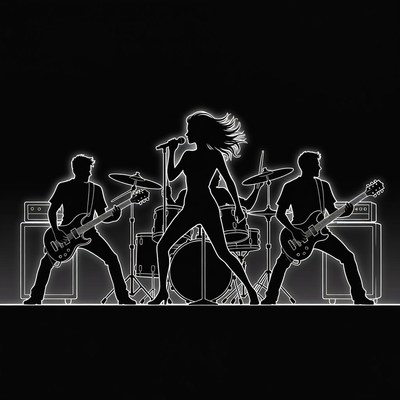 Rock Band Silhouette Performing on Stage