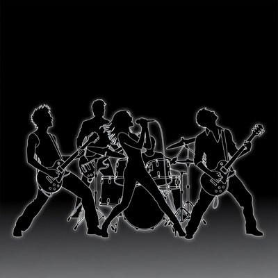 Rock band silhouettes performing