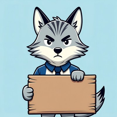 Cartoon wolf holding blank sign