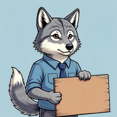 Wolf holding blank sign
