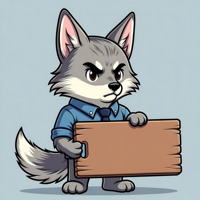 Cartoon wolf holding blank sign