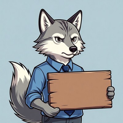 Anthropomorphic wolf holding blank sign