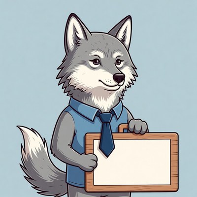 Cartoon wolf holding blank sign