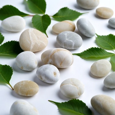 Pebbles and Green Leaves