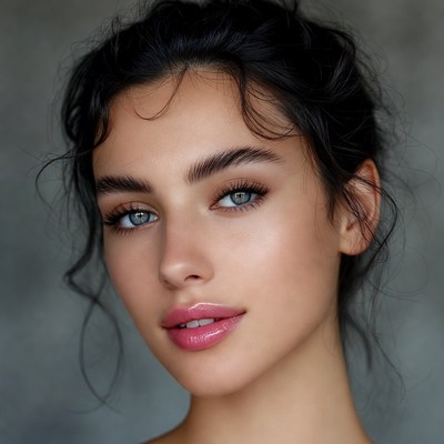 Beautiful woman with glossy lips